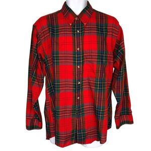 Vintage 90s Mens L Shirt Red Green Plaid Long Sleeve Button Down Grunge
